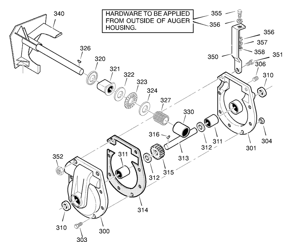 Gear Case Diagram and Parts List for 631128X31B 2001 Briggs and Stratton Snow Blower